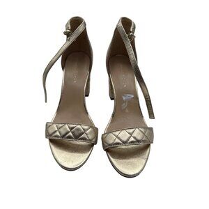 Marc Fisher SIZE 7.5  Gold Quilted Block Heel Sandals Adjustable Ankle Strap